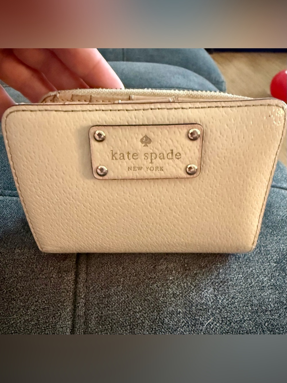 Kate Spade Beige Leather Small Bifold Wallet with Zip Coin Pocket